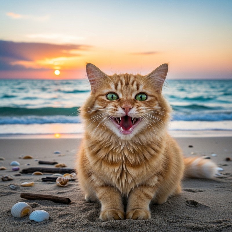 Smiling Cat on the Beach Smiling Cat on the Beach