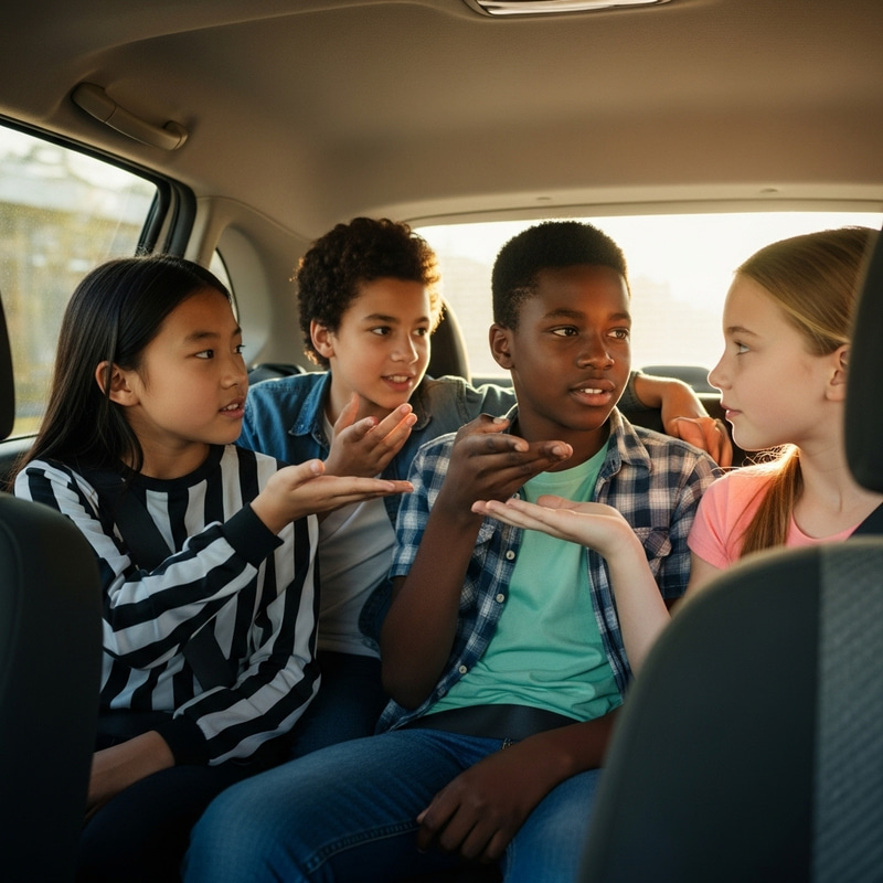Playful Kids Arguing in Car | Lighthearted Car Ride Activity