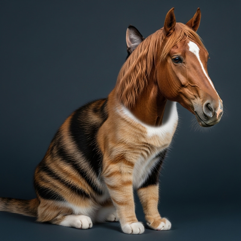 Surreal Cat with Horse Head - Enigmatic Feline Equine Fusion Surreal Cat with Horse Head - Enigmatic Feline Equine Fusion
