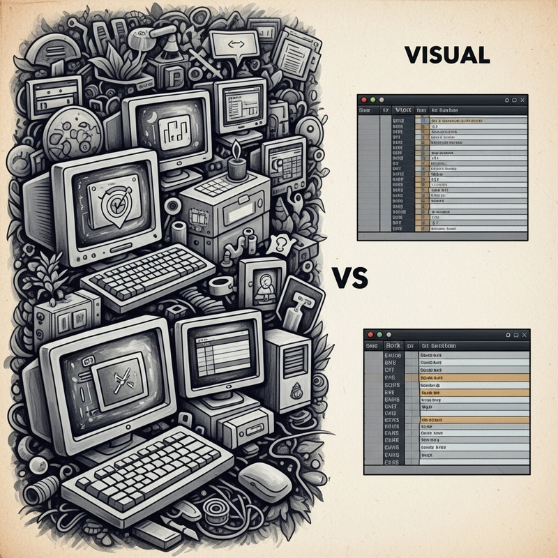 Vintage Poster Comparison of Visual and Block Code Editors Vintage Poster Comparison of Visual and Block Code Editors