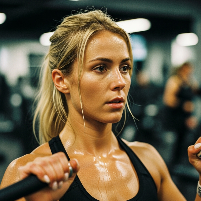 30-Year-Old Blonde Woman with Medium Chest Working Out at Fitness Gym 30-Year-Old Blonde Woman with Medium Chest Working Out at Fitness Gym