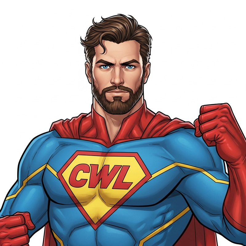 Caucasian Superhero with CWL Logo: Powerfully Displaying Strength Caucasian Superhero with CWL Logo: Powerfully Displaying Strength