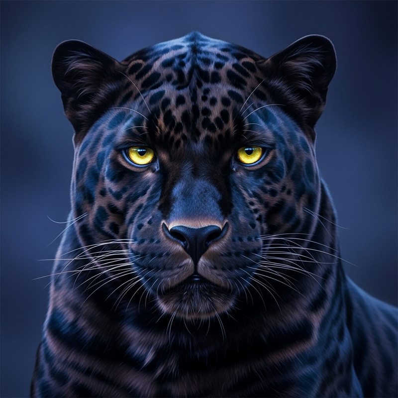 Majestic Black Panther Close-Up Portrait | Deep Blues & Purples Majestic Black Panther Close-Up Portrait | Deep Blues & Purples
