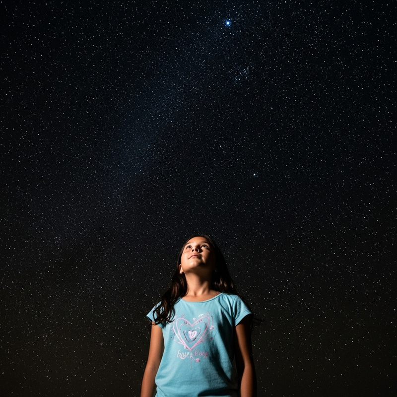 Enchanting Night Sky: Girl Stargazing Under Twinkling Stars Enchanting Night Sky: Girl Stargazing Under Twinkling Stars