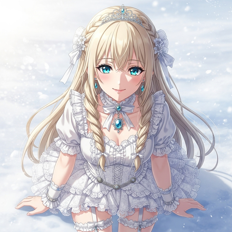 Exquisite White-Dressed Woman with Aquamarine Eyes in Cinematic Angle