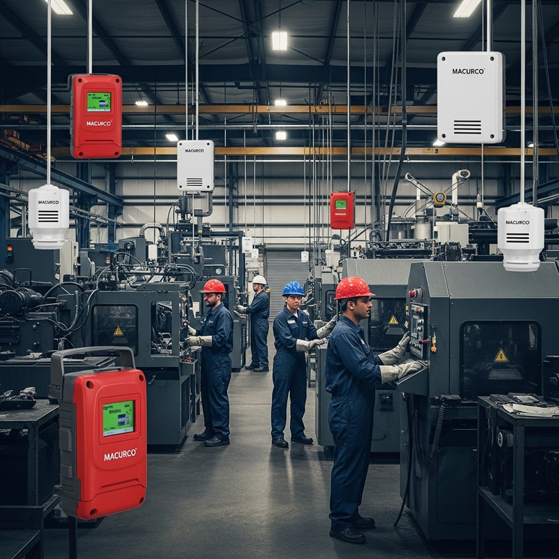 Macurco Industrial Scene: Machinery, Detection & Diverse Workforce