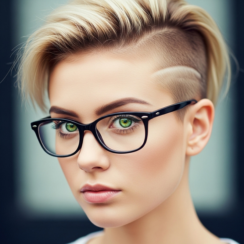 Blonde Woman with Green Eyes and Shaved Nape Blonde Woman with Green Eyes and Shaved Nape