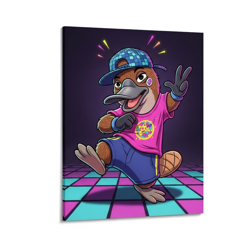 Playful Neon Platypus - Animated Cartoon in 80s Disco Style Playful Neon Platypus - Animated Cartoon in 80s Disco Style