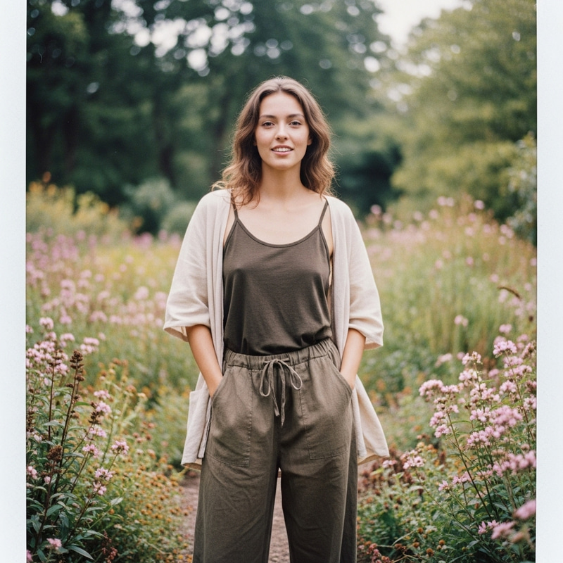 Self-Assured Young Woman Standing in Tranquil Garden