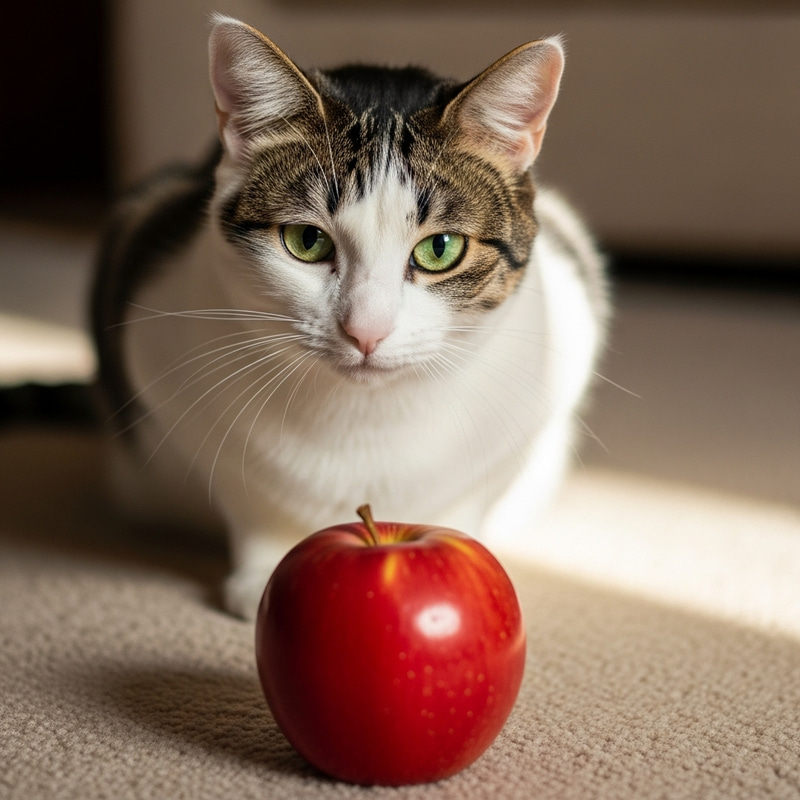 Cute Cat and Tempting Apple - Curious Feline Imagery Cute Cat and Tempting Apple - Curious Feline Imagery