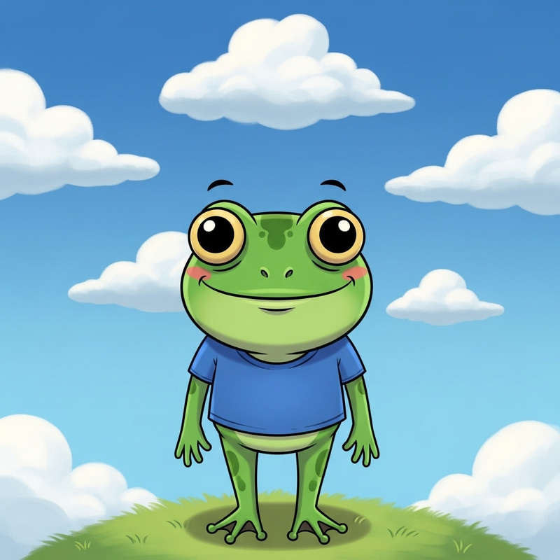 Cheeky Green Frog in Blue T-Shirt Illustration Cheeky Green Frog in Blue T-Shirt Illustration
