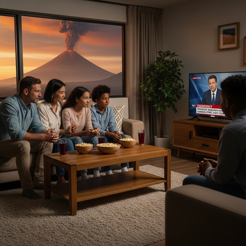 Family Watches Emergency Evacuation News Family Watches Emergency Evacuation News