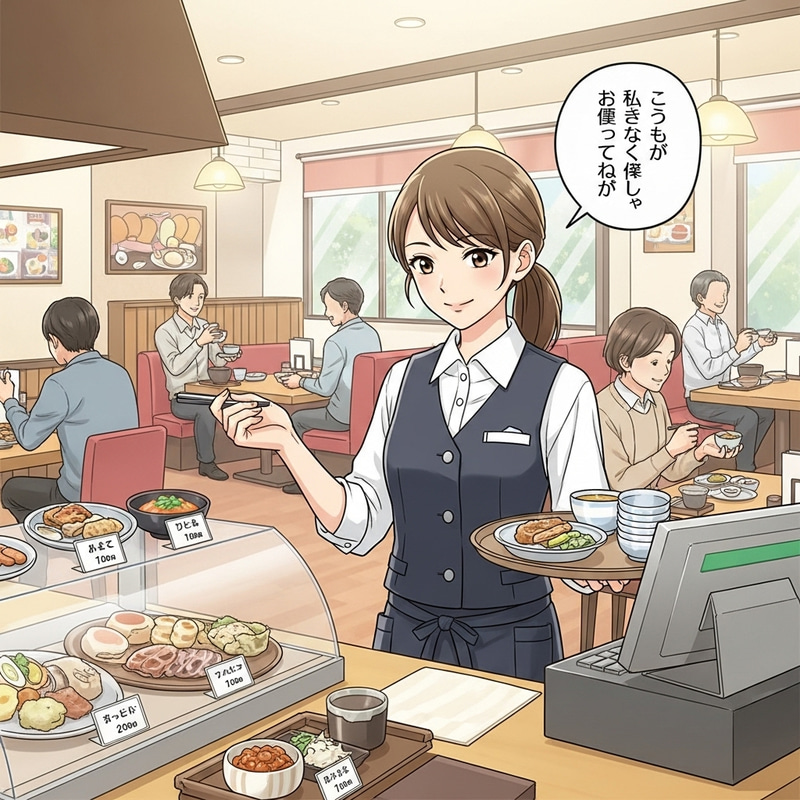 Japanese Family Restaurant Waitress: 20-Year-Old Woman Illustration Japanese Family Restaurant Waitress: 20-Year-Old Woman Illustration
