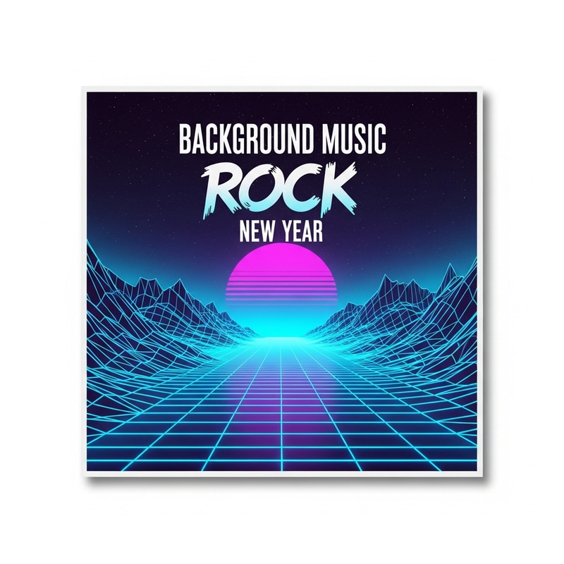 Neon Blue & Purple Retro Rock Album Cover with Festive New Year's Vibe