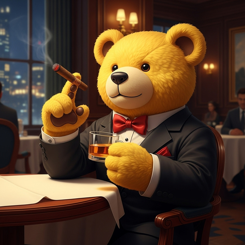 Elegant Winnie the Pooh in Tuxedo Sipping Honey Elegant Winnie the Pooh in Tuxedo Sipping Honey