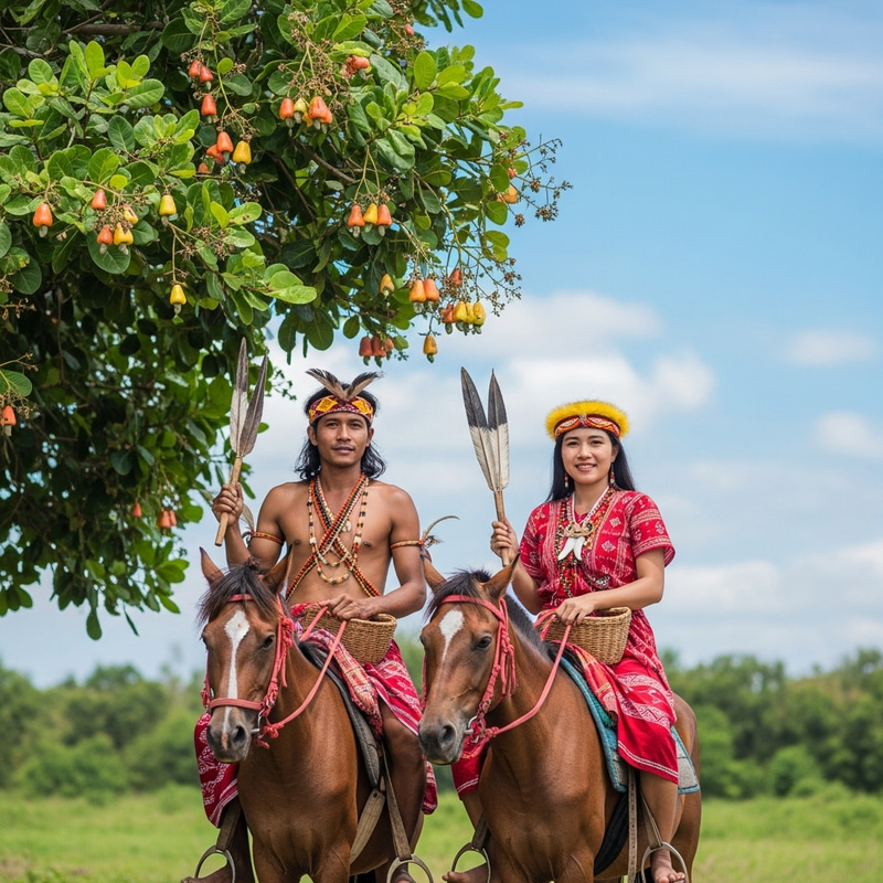Sumba Couple Harvesting Cashew Nuts on Horseback | Traditional Attire