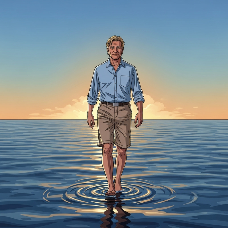 Surreal Illustration of a Man Walking on Sea Surreal Illustration of a Man Walking on Sea
