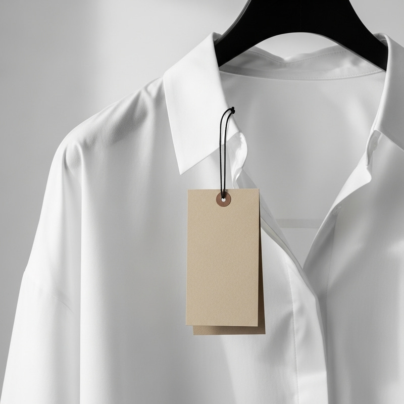 Oversized White Women's Shirt with Beige Tag Holder Oversized White Women's Shirt with Beige Tag Holder