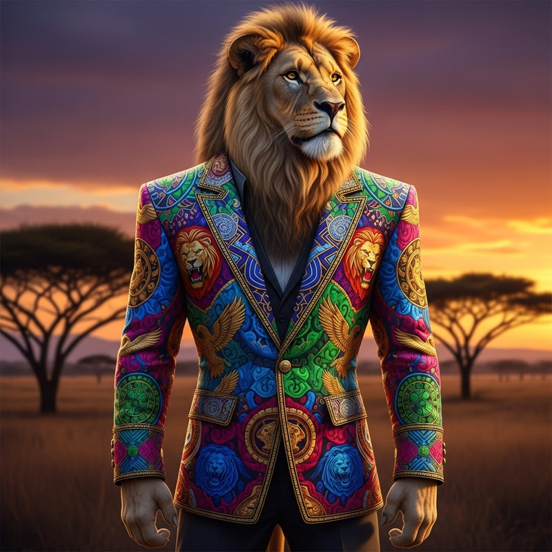 Majestic Lion in a Stylish Jacket | Unique Animal Fashion Majestic Lion in a Stylish Jacket | Unique Animal Fashion
