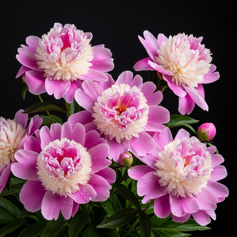 Peonies on Black Background | Blooming Beauty in Pink and White Peonies on Black Background | Blooming Beauty in Pink and White