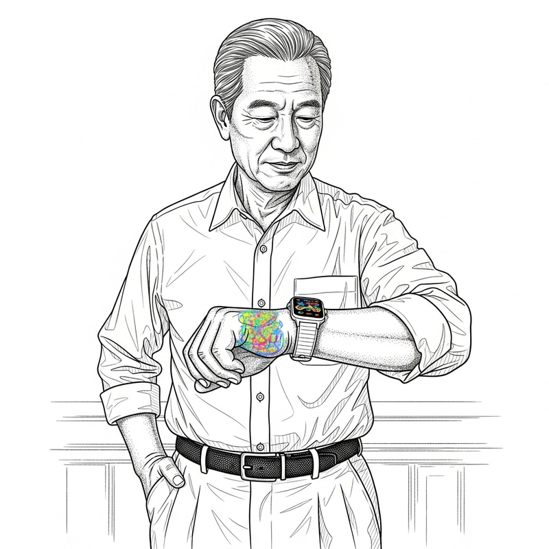 60-Year-Old Asian Male with Smartwatch - Line Art 60-Year-Old Asian Male with Smartwatch - Line Art
