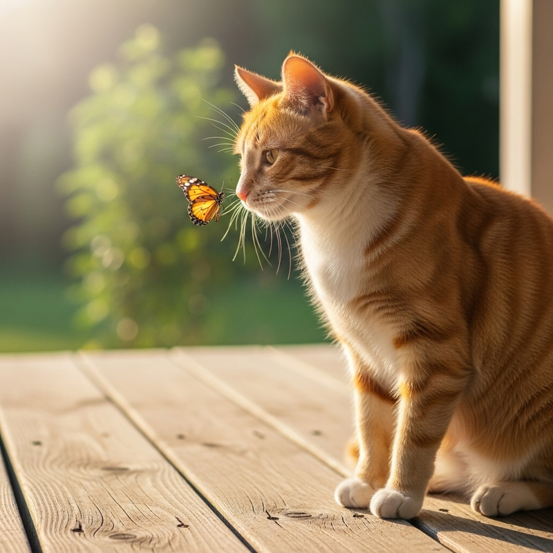 Adorable Domestic Cat Watching Butterfly