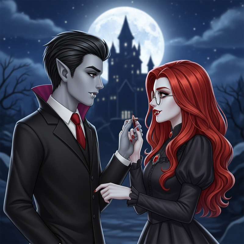 Vampire Boy and Red-Haired Girl in Love at Gothic Castle Vampire Boy and Red-Haired Girl in Love at Gothic Castle