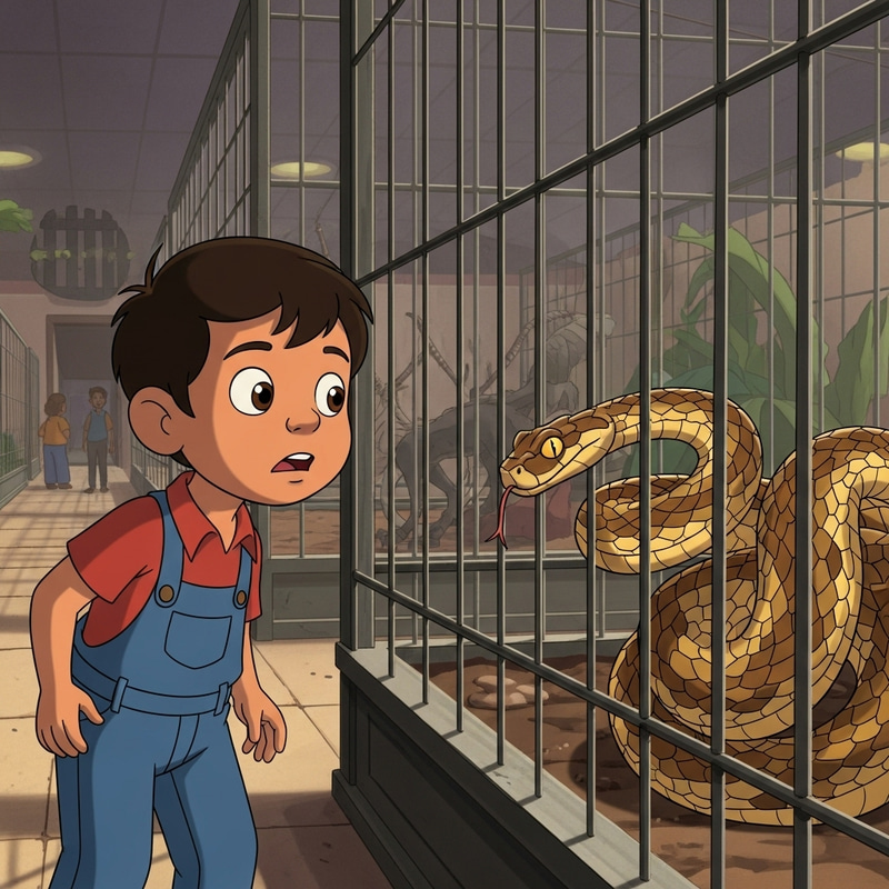Curious Young Boy Visits Zoo and Sees Snake Curious Young Boy Visits Zoo and Sees Snake