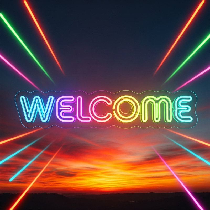 Welcome Neon Sunset | Radiant Glow in Red Hues Welcome Neon Sunset | Radiant Glow in Red Hues