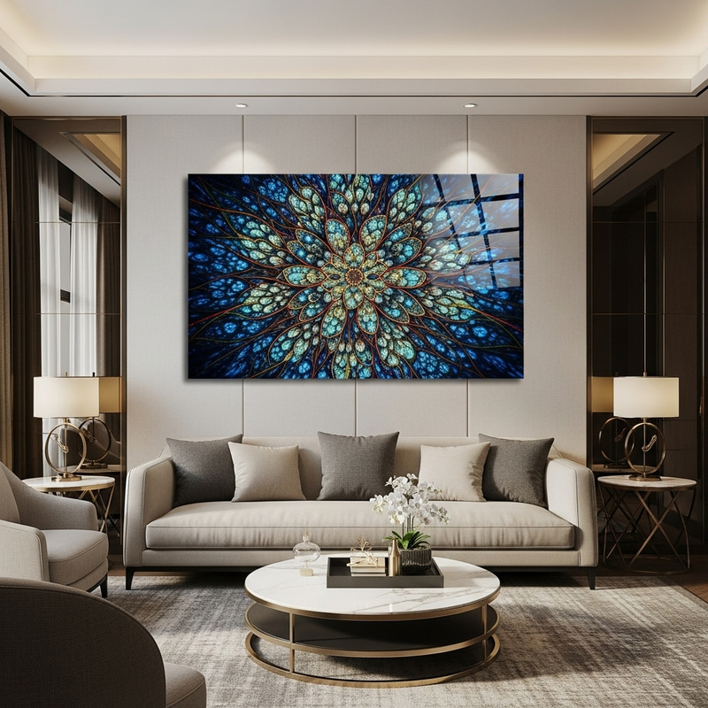 Designer Room with Unique Glass Print