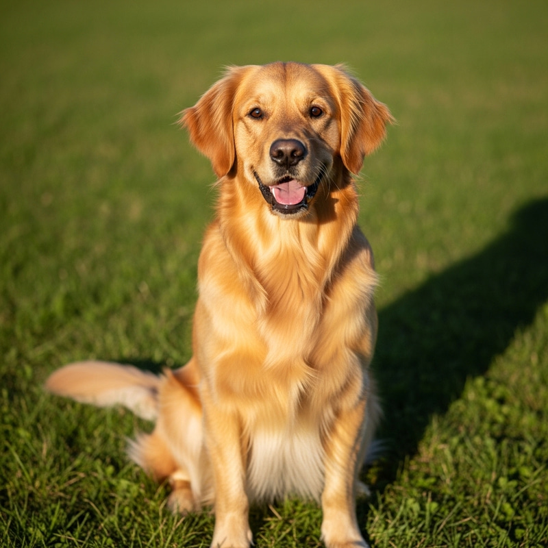 Majestic Golden Retriever in Lush Green Field Majestic Golden Retriever in Lush Green Field