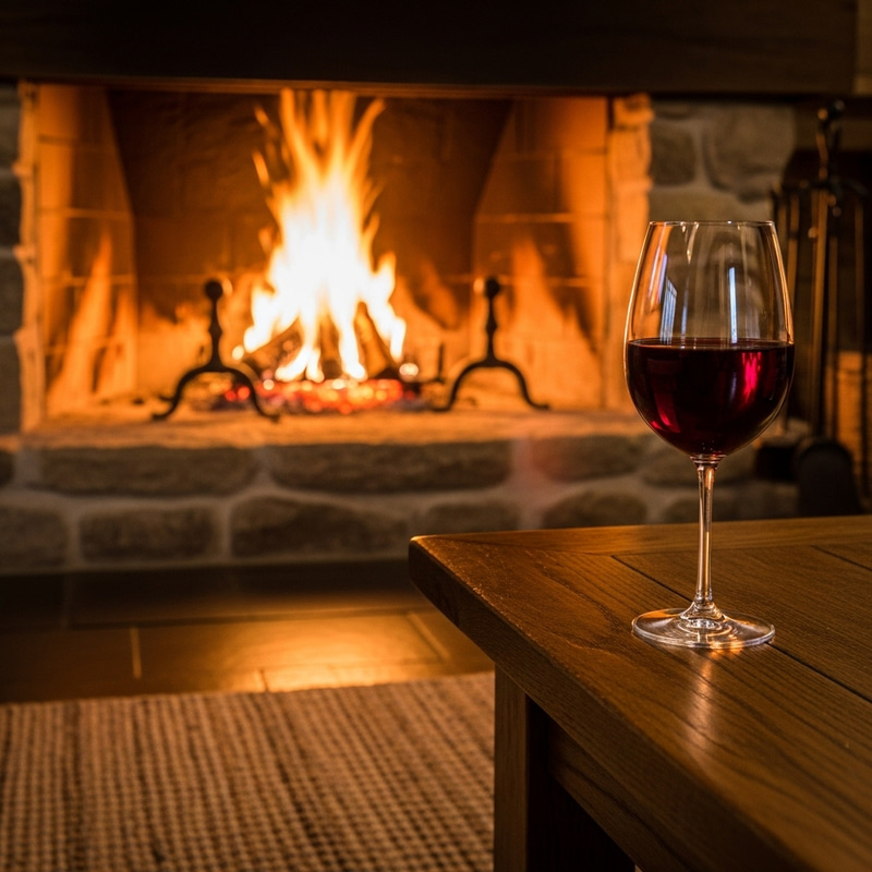 Cozy Fireplace & Red Wine | Warmth and Contrast