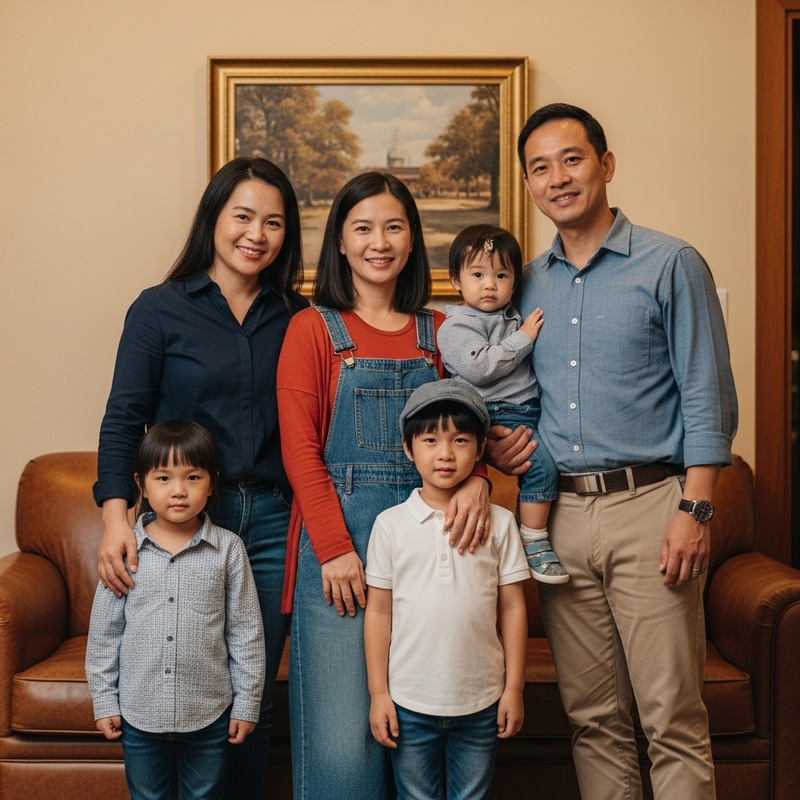 Close-Knit Asian Family of Five Standing Together Close-Knit Asian Family of Five Standing Together