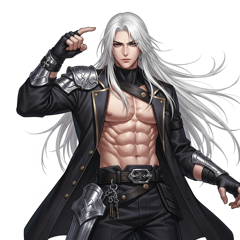 Tall Korean Man with Fit Body & Long White Hair