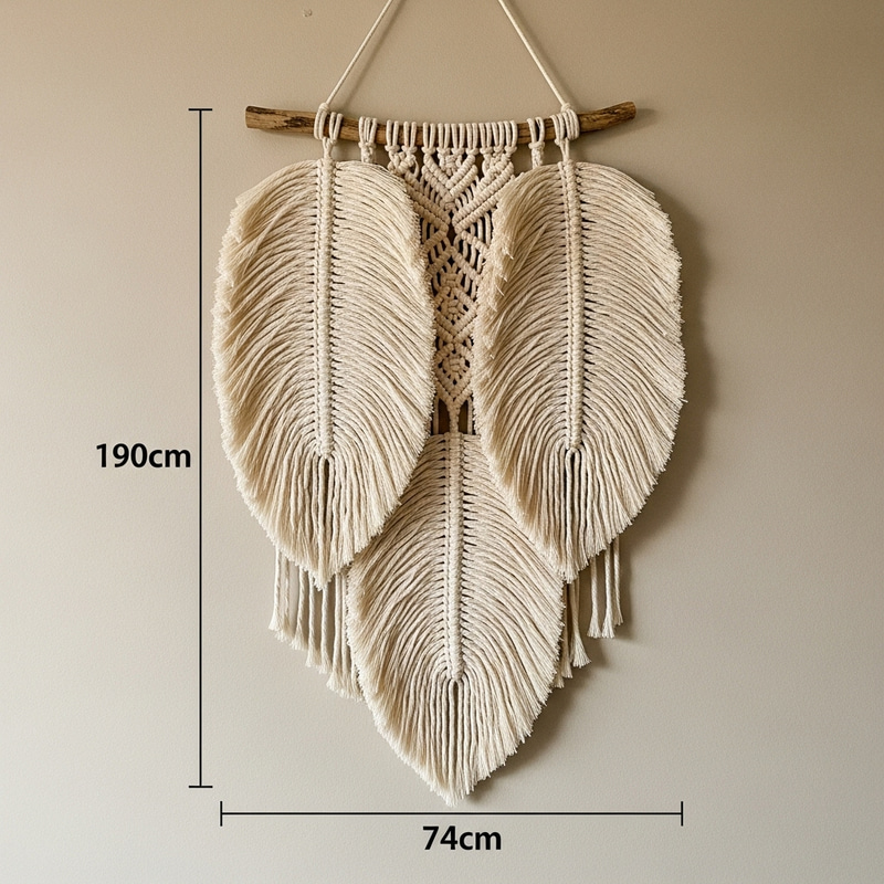 Feather Macrame Wall Hanging 74x190cm Beige Color Feather Macrame Wall Hanging 74x190cm Beige Color