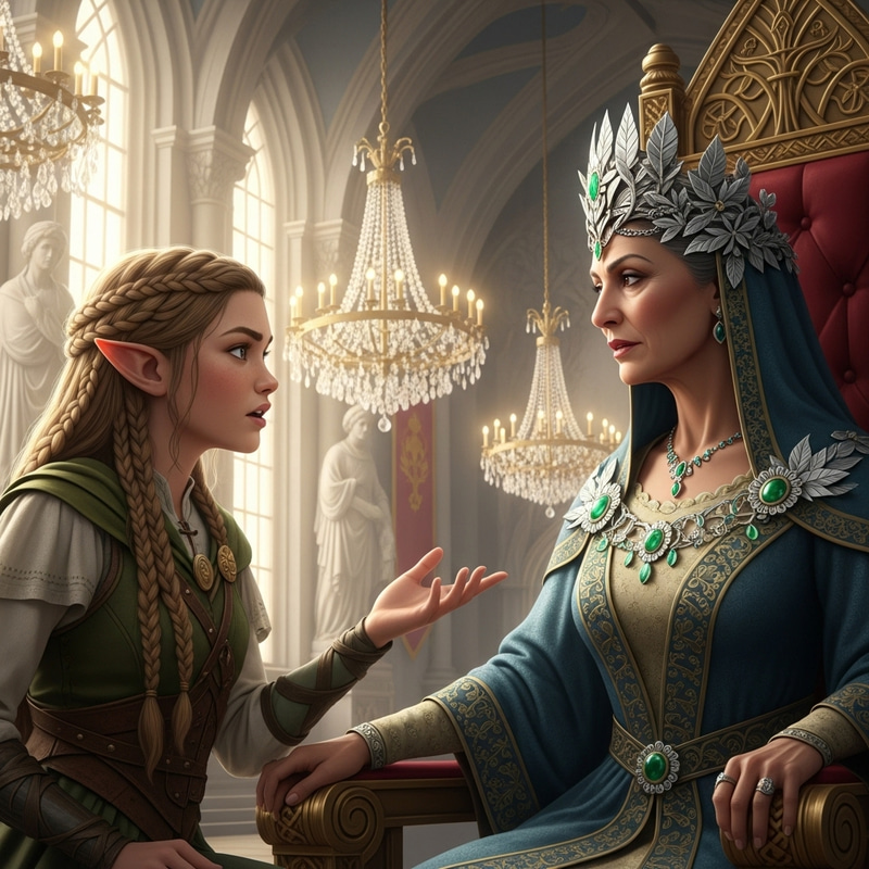 Young Elf of Nobility in Intense Discussion with Queen | Fantasy Scene in Grand Throne Room Young Elf of Nobility in Intense Discussion with Queen | Fantasy Scene in Grand Throne Room