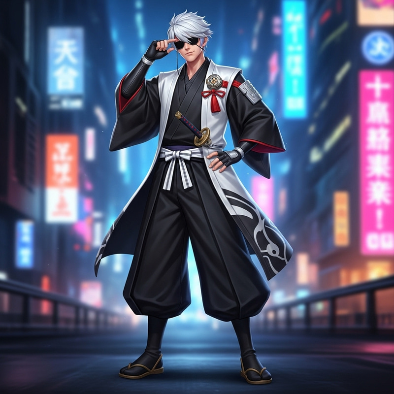 Silvery White-Haired Male in Modern Japanese Attire | Dynamic Gojo Character