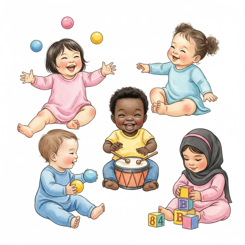 Joyful Babies Watercolor Painting Playing Joyful Babies Watercolor Painting Playing