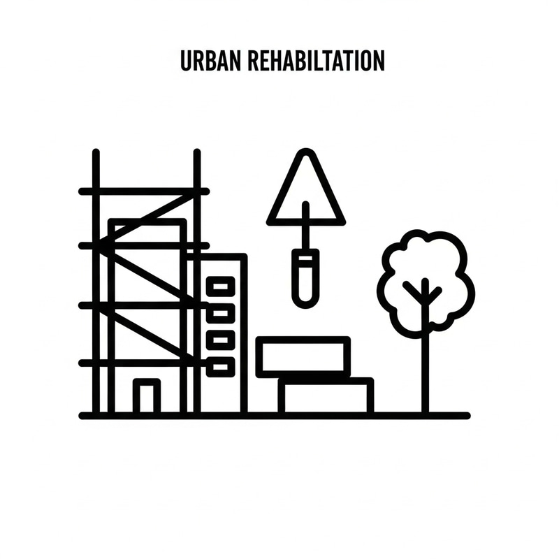 Black and White Icon: Simple Urban Rehabilitation Design Black and White Icon: Simple Urban Rehabilitation Design