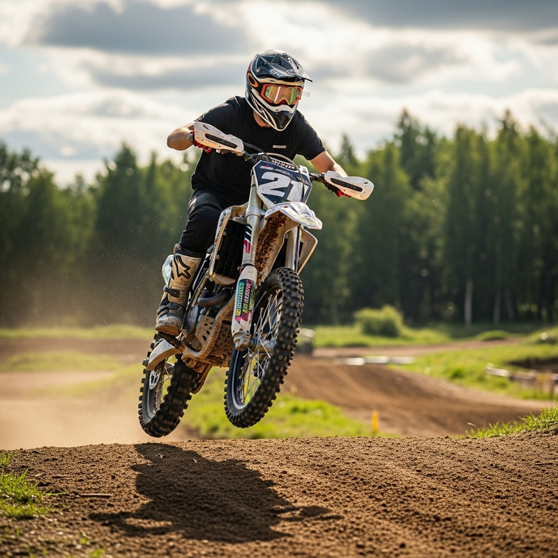 Realistic Motocross Rider Jumping Action on Cross Bike Realistic Motocross Rider Jumping Action on Cross Bike