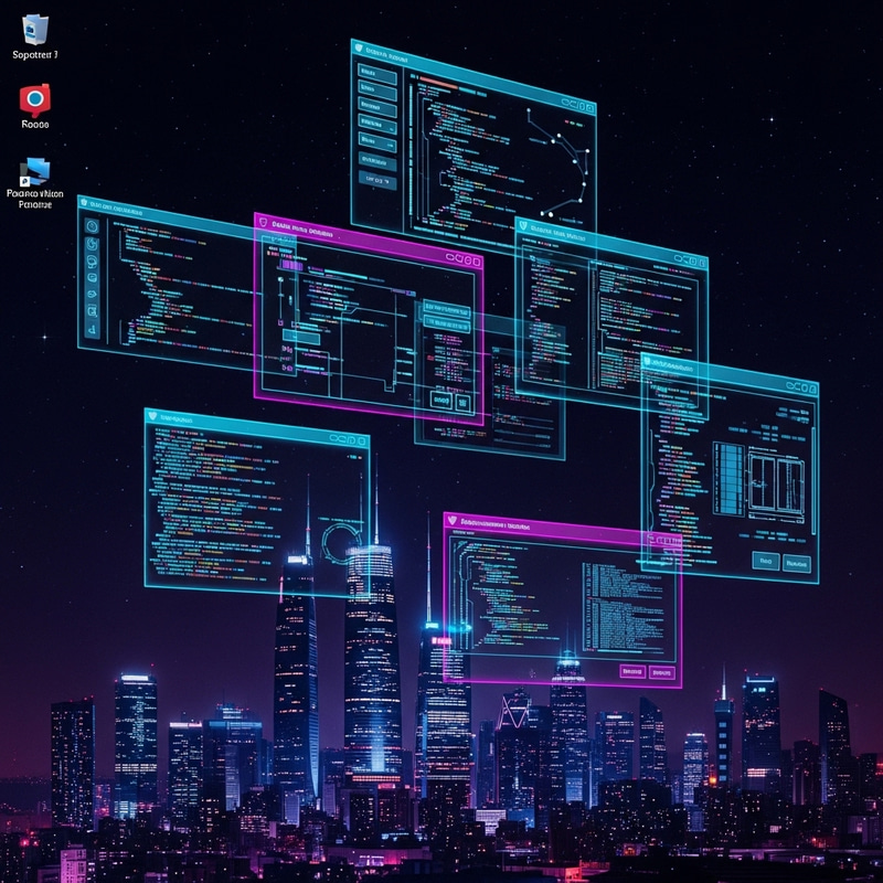 Futuristic Cyberpunk OS Interface: Neon Tech Environment Futuristic Cyberpunk OS Interface: Neon Tech Environment