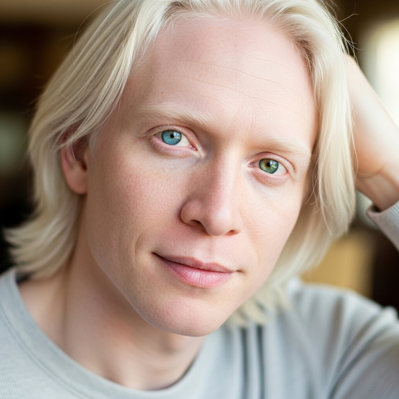 Man with Heterochromia and Albinism | Blue and Green Eyes