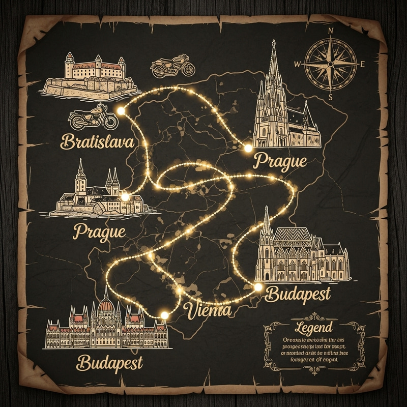 Discover the Golden Road of Central Europe on a Honda Motorcycle - Bratislava to Prague, Vienna, Budapest Discover the Golden Road of Central Europe on a Honda Motorcycle - Bratislava to Prague, Vienna, Budapest