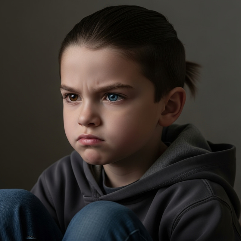 Grumbling Dark-Haired Boy with Heterochromia Grumbling Dark-Haired Boy with Heterochromia