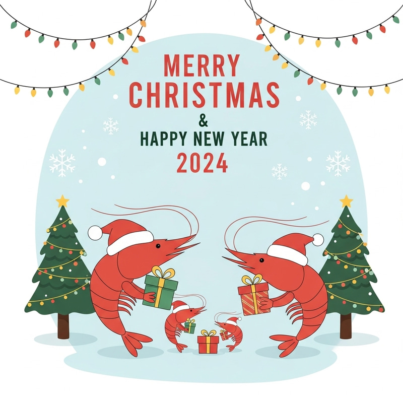 Merry Christmas & Happy New Year 2024 Shrimp Family Greeting Card