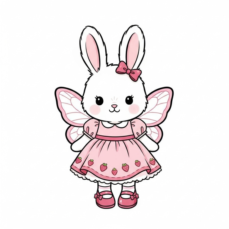 Playful White Bunny with Butterfly Wings in Pink Sanrio Style