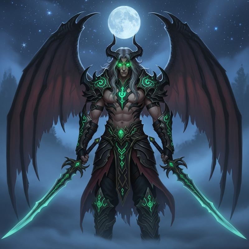Illidan Warrior in Moonlit Night | Mystical Demon Character Illidan Warrior in Moonlit Night | Mystical Demon Character