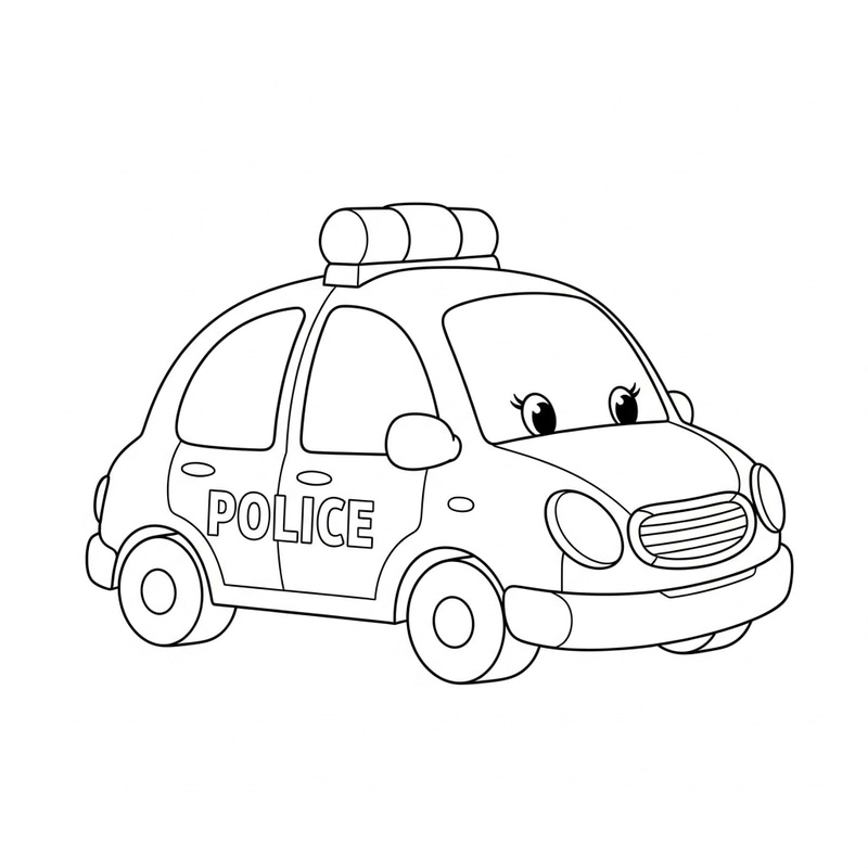 Adorable Line-Art Police Car for Kids Coloring Adorable Line-Art Police Car for Kids Coloring