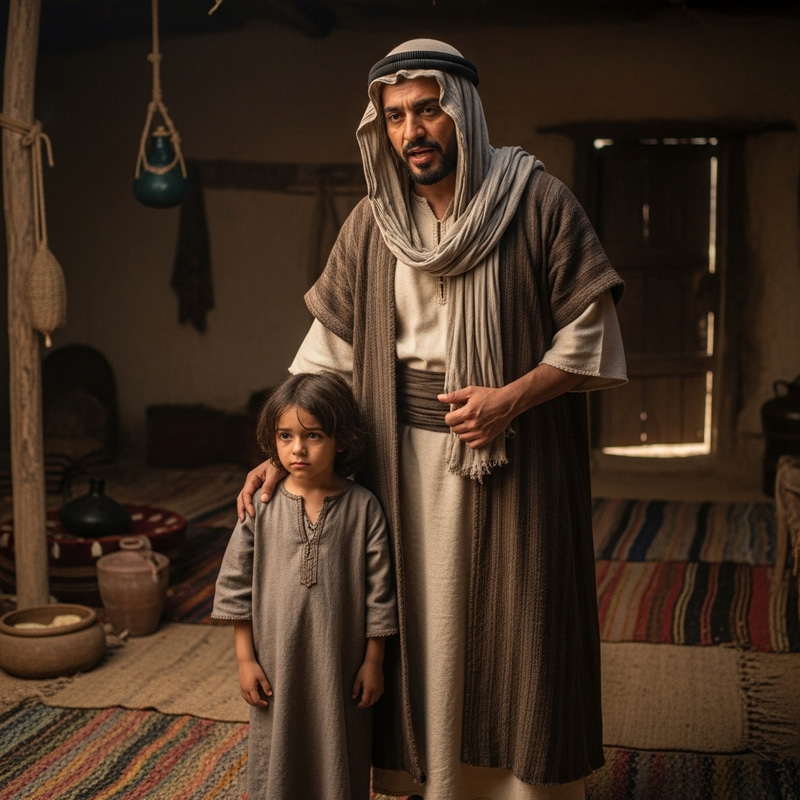 Middle-Eastern Father Disciplines Young Boy in Pre-Islamic Era Middle-Eastern Father Disciplines Young Boy in Pre-Islamic Era