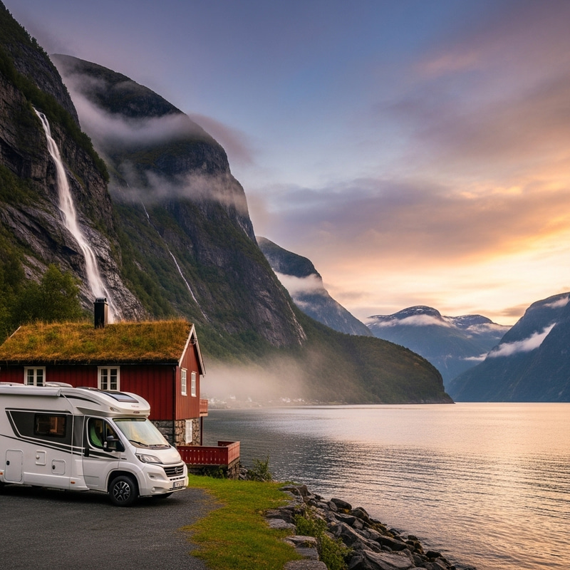 Motorhome Parking by Fjord in Norway - Scenic Views